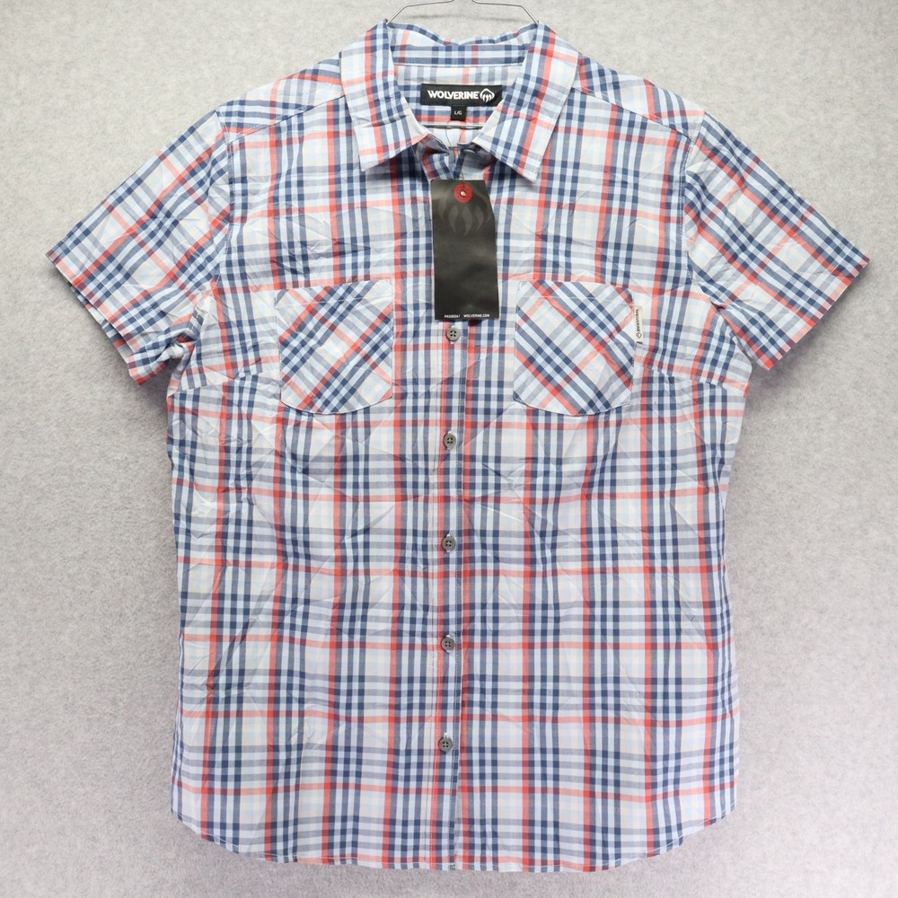 Wolverine Shirt Top Womens Large Casual Pocket Button Up Plaid‎ Short Sleeve NWT